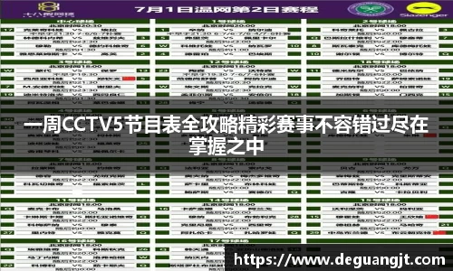 一周CCTV5节目表全攻略精彩赛事不容错过尽在掌握之中
